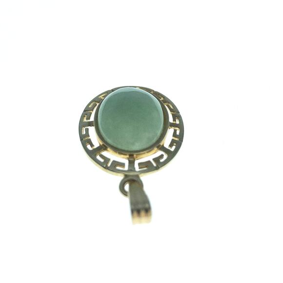 14K Yellow Gold Green Jade Cabachon Pendant Greek Key 3 grams - Picture 4 of 13